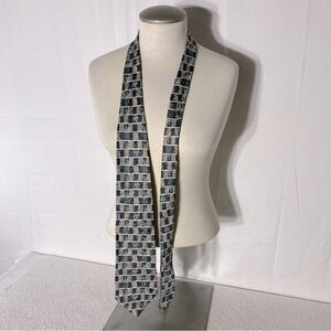 Vintage Essex Row Blue Grey Square Print 100% Silk Tie